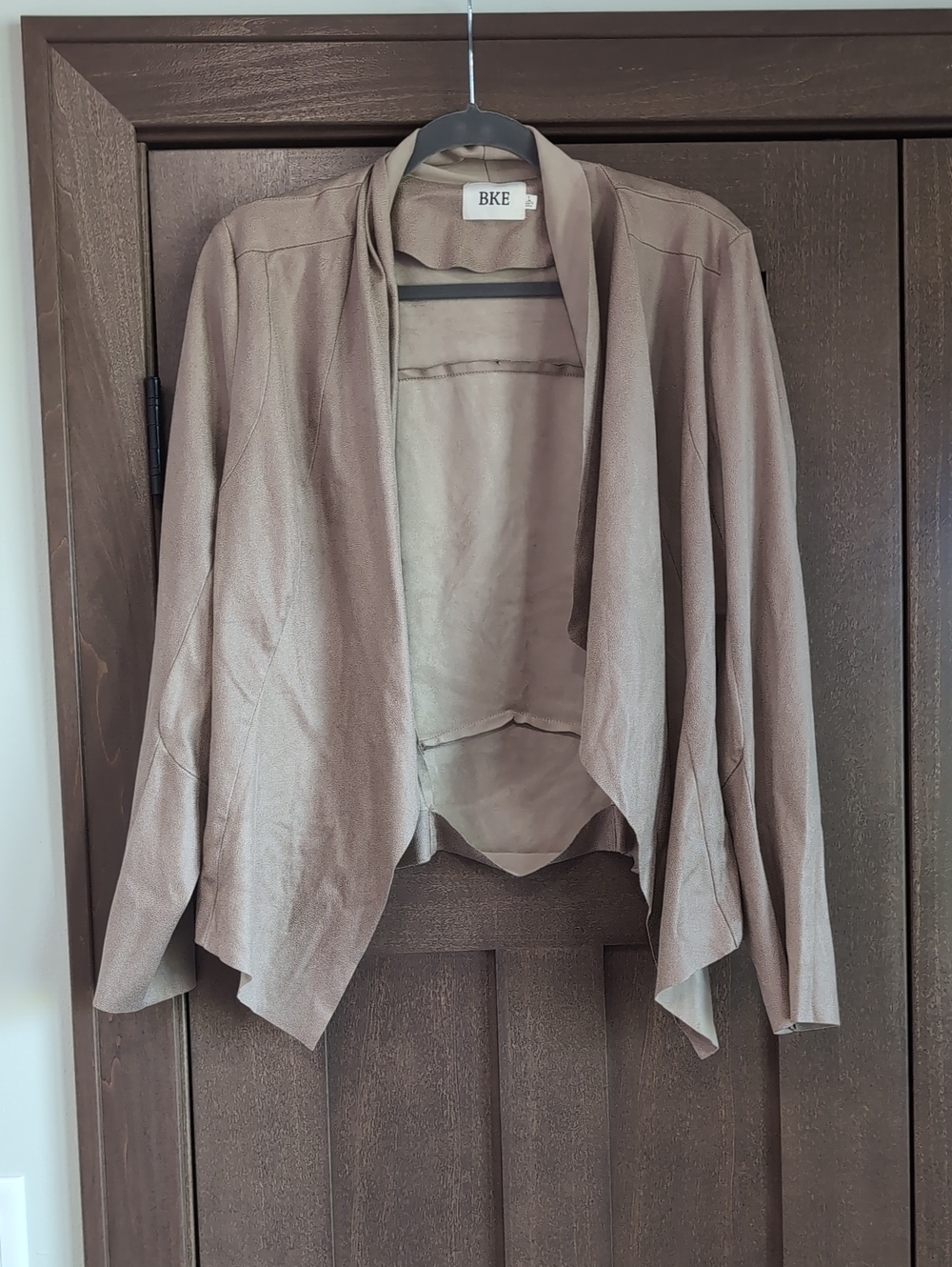 BKE Taupe Draped Open-Front Blazer